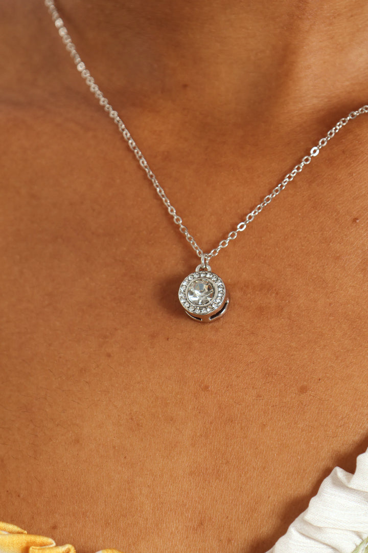 2 Pack Round Diamante Drop & Pendant Necklace - Silver