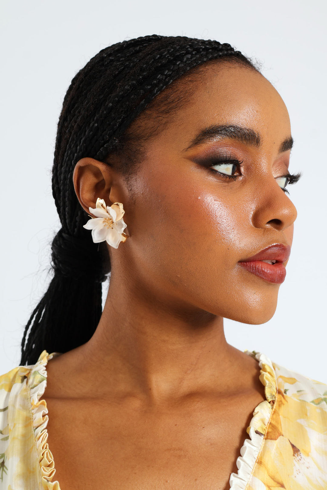 Floral Statement Stud Earrings - Gold