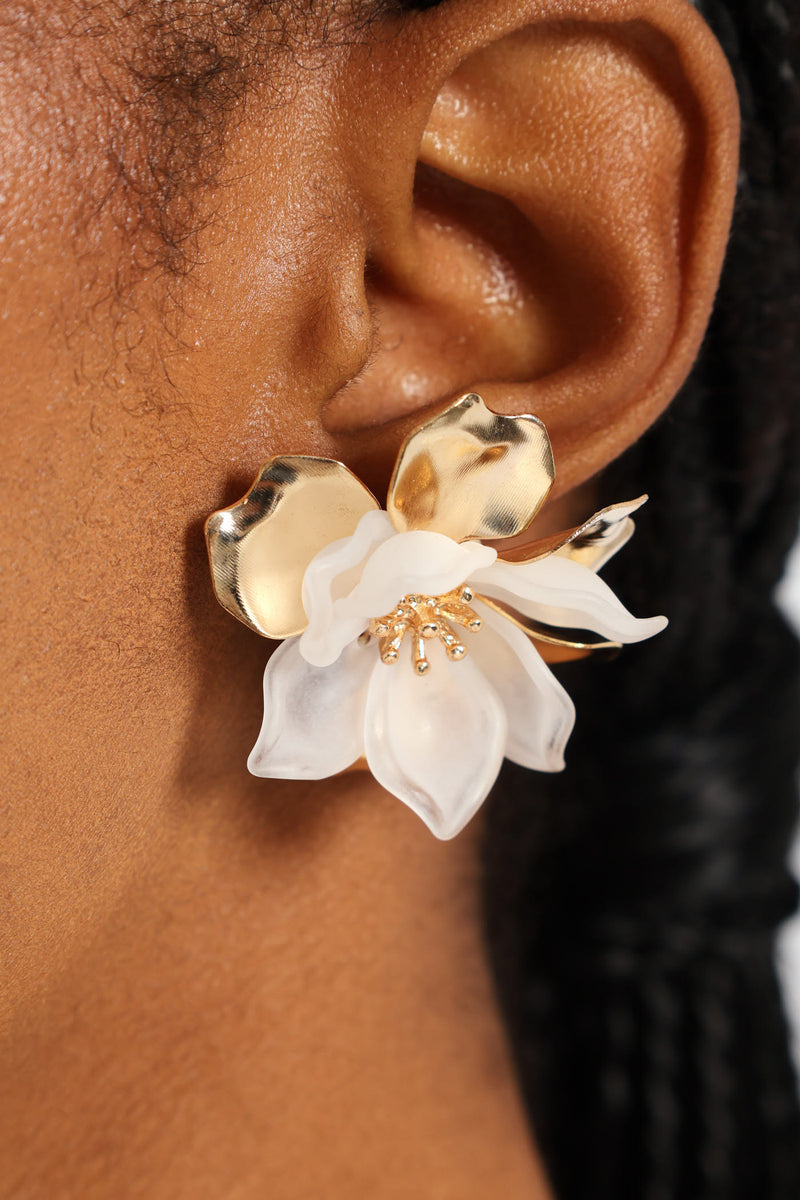 Floral Statement Stud Earrings - Gold