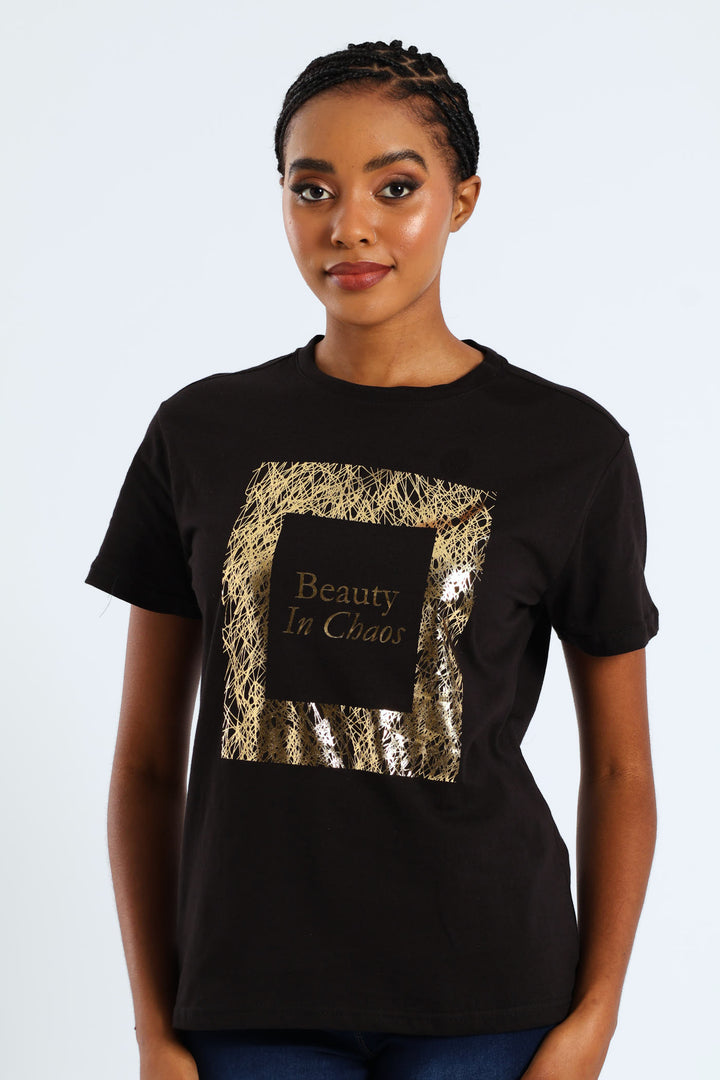 Beauty In Chaos Abstract Frame Foil Tee - Black