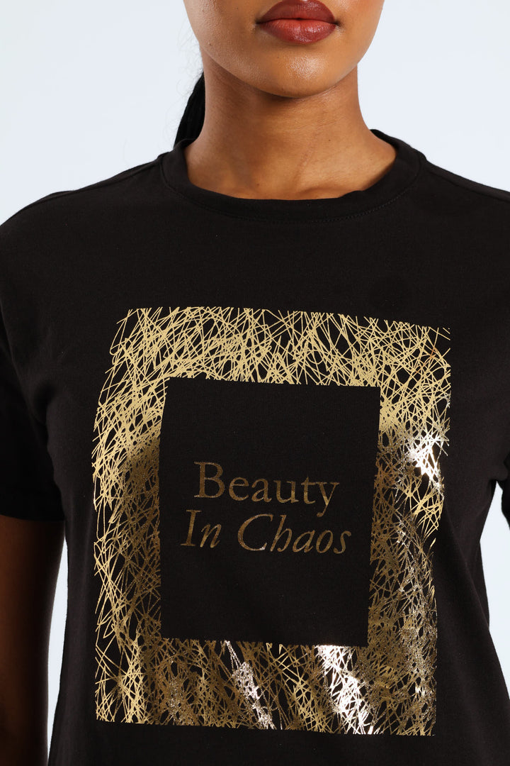 Beauty In Chaos Abstract Frame Foil Tee - Black