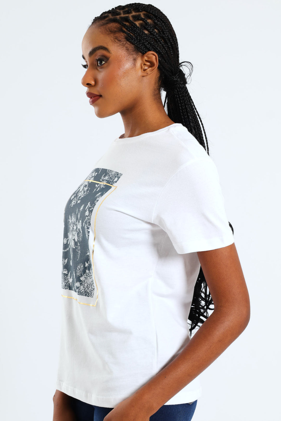 Floral Frame Artwork Foil Tee - White