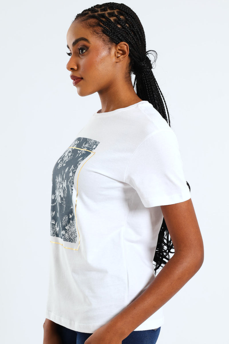 Floral Frame Artwork Foil Tee - White