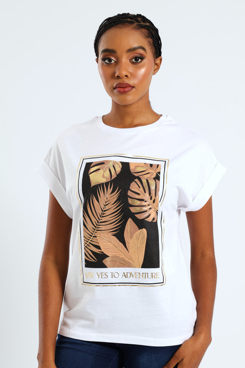 Say Yes To Adventure Palm Foil Muscle Tee - White