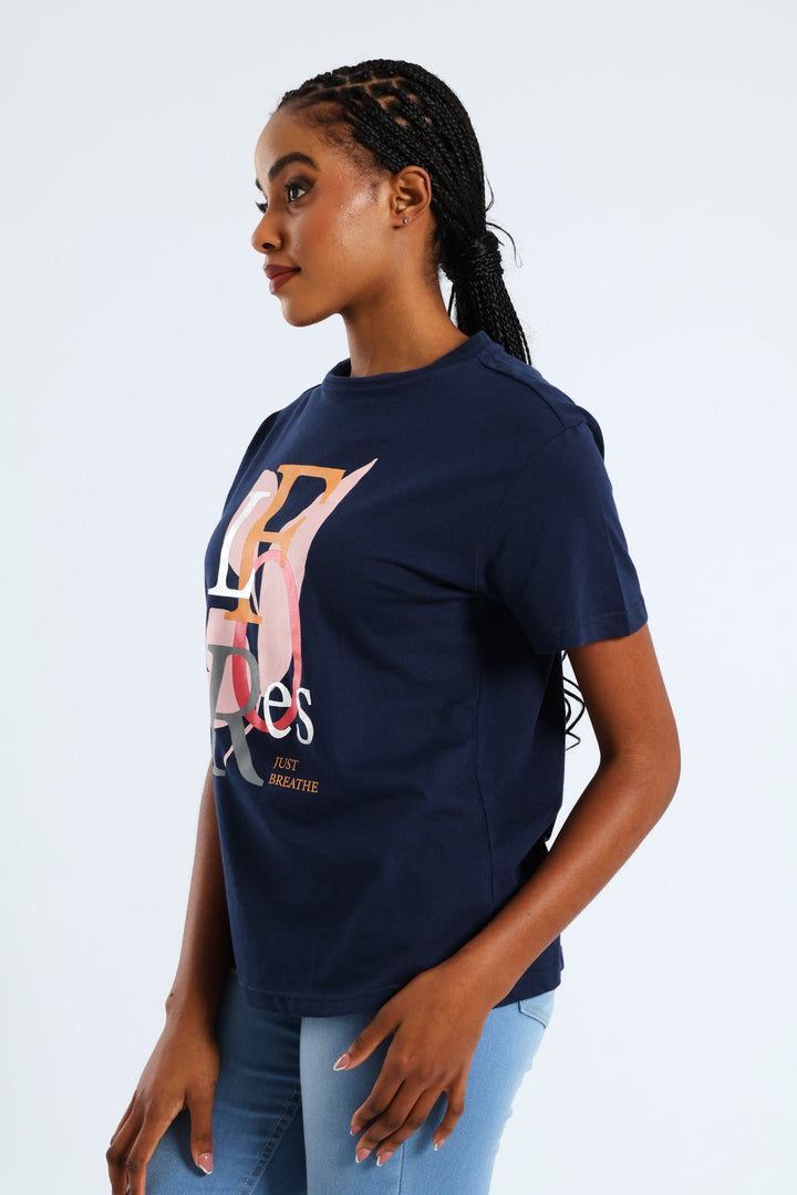 Flores Leaf Foil Tee - Navy