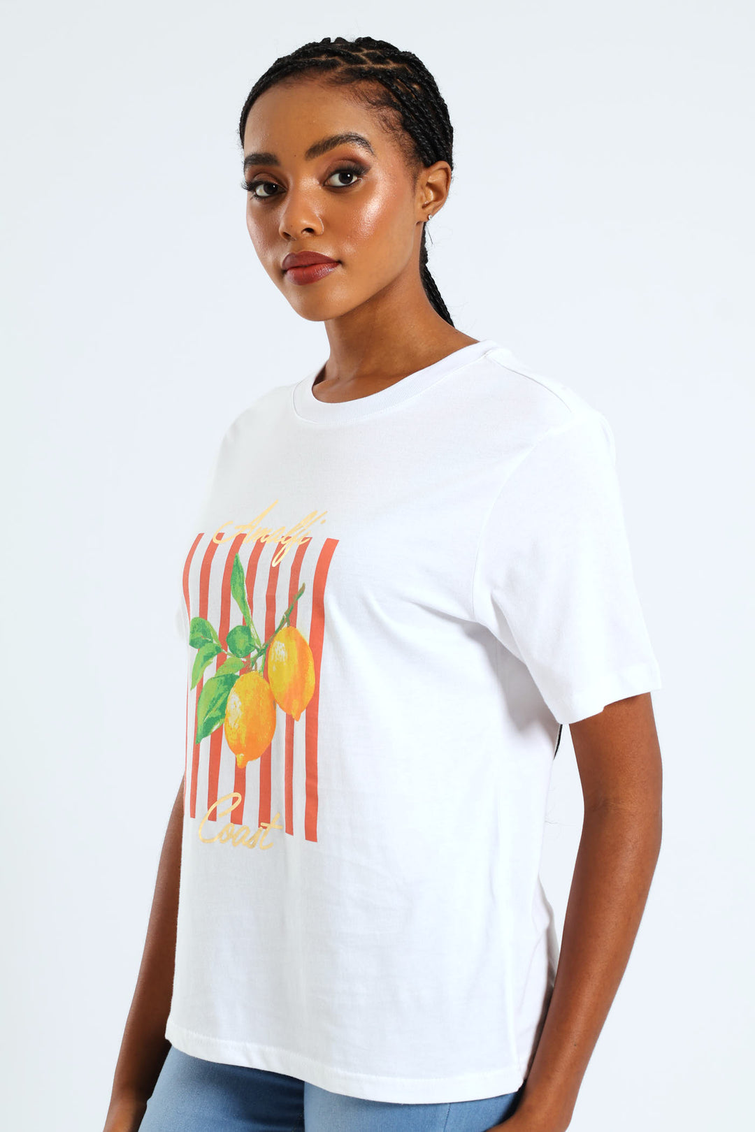 Amalfi Coast Stripe Lemon Boxy Tee - White