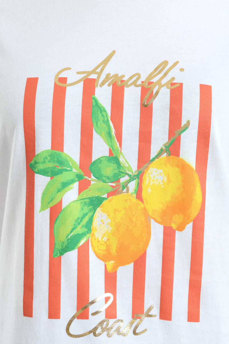 Amalfi Coast Stripe Lemon Boxy Tee - White