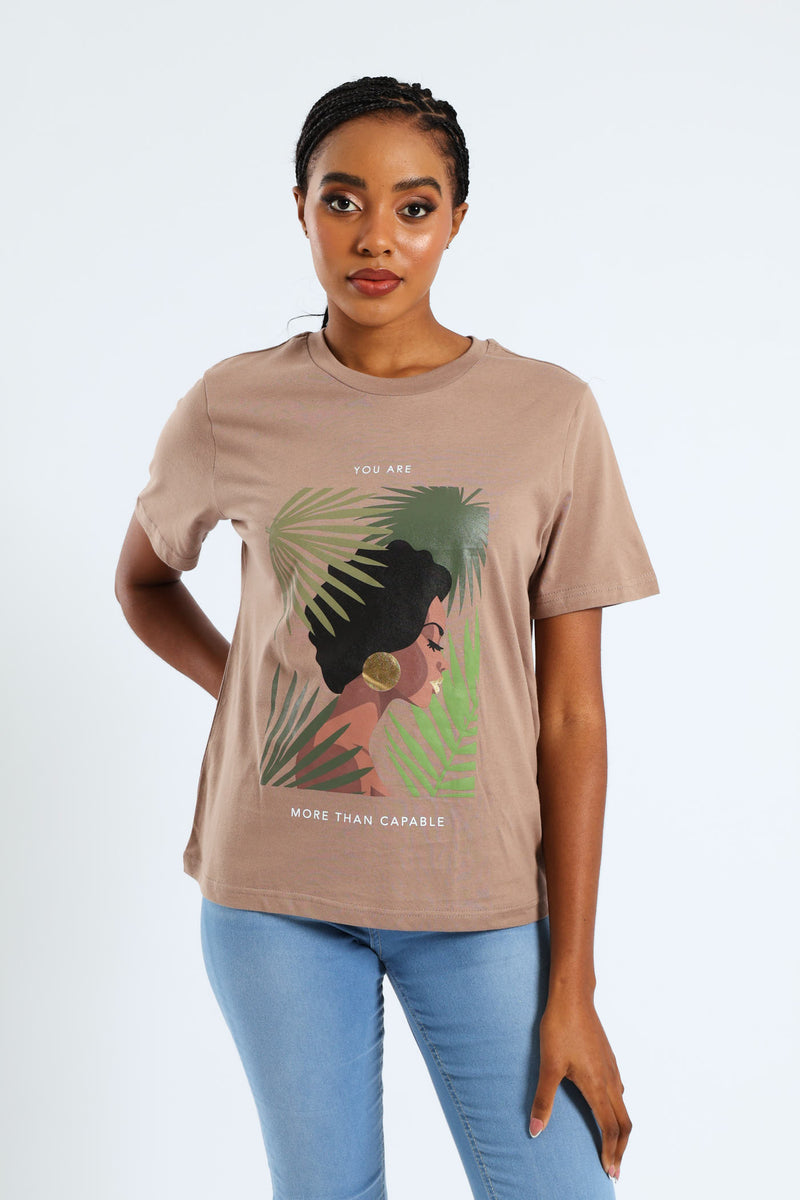 More Than Capable Foil Boxy Tee - Taupe