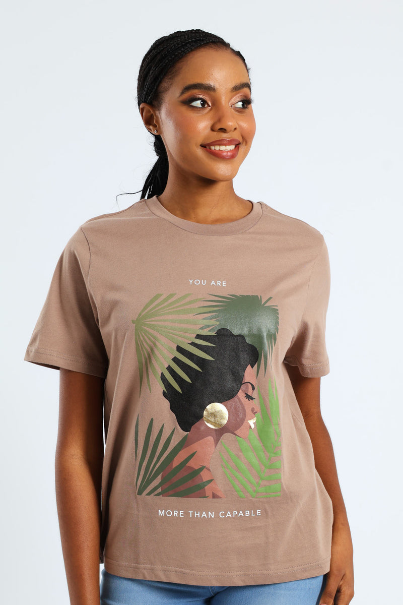 More Than Capable Foil Boxy Tee - Taupe