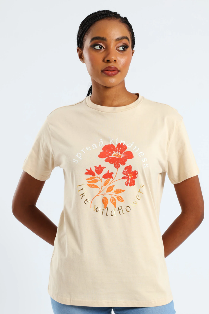 Spread Kindness Like Wildflowers Tee - Tan