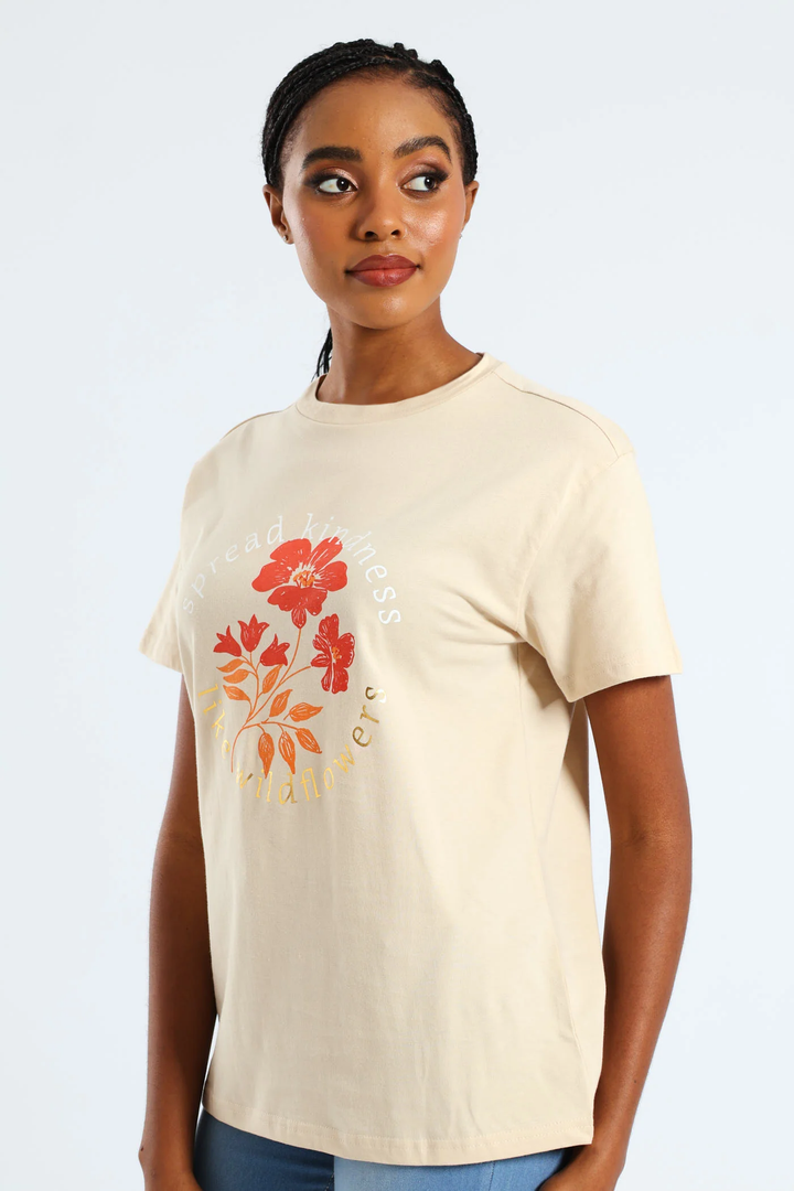 Spread Kindness Like Wildflowers Tee - Tan
