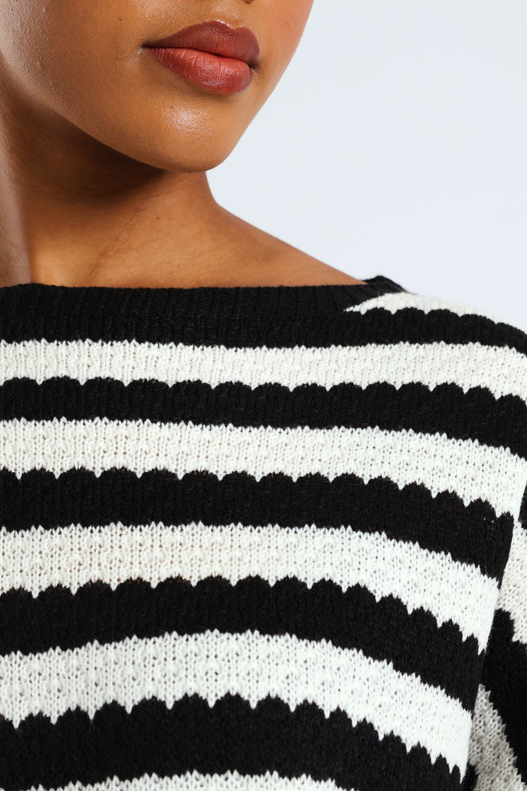 Striped Relaxed Pointelle Tee - Black/Cream