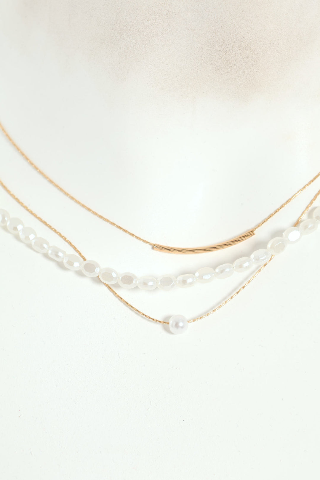 3 Layer Pearl Bead Necklace - Gold