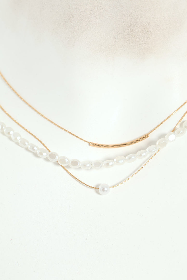 3 Layer Pearl Bead Necklace - Gold