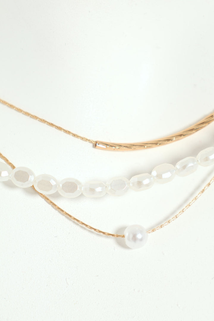 3 Layer Pearl Bead Necklace - Gold