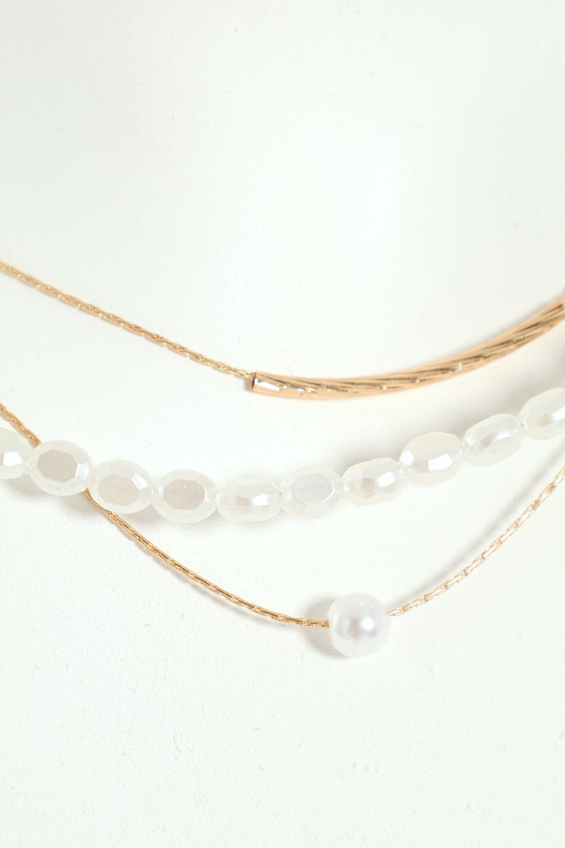 3 Layer Pearl Bead Necklace - Gold