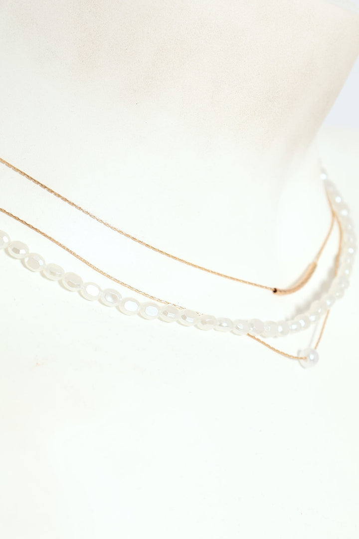 3 Layer Pearl Bead Necklace - Gold