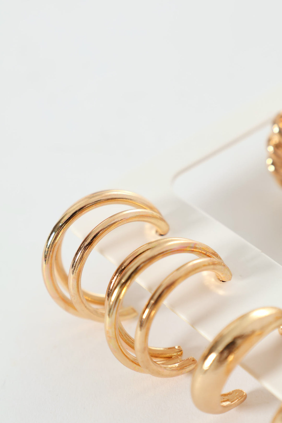 6 Pack Textured Hoop Earrings - Gold