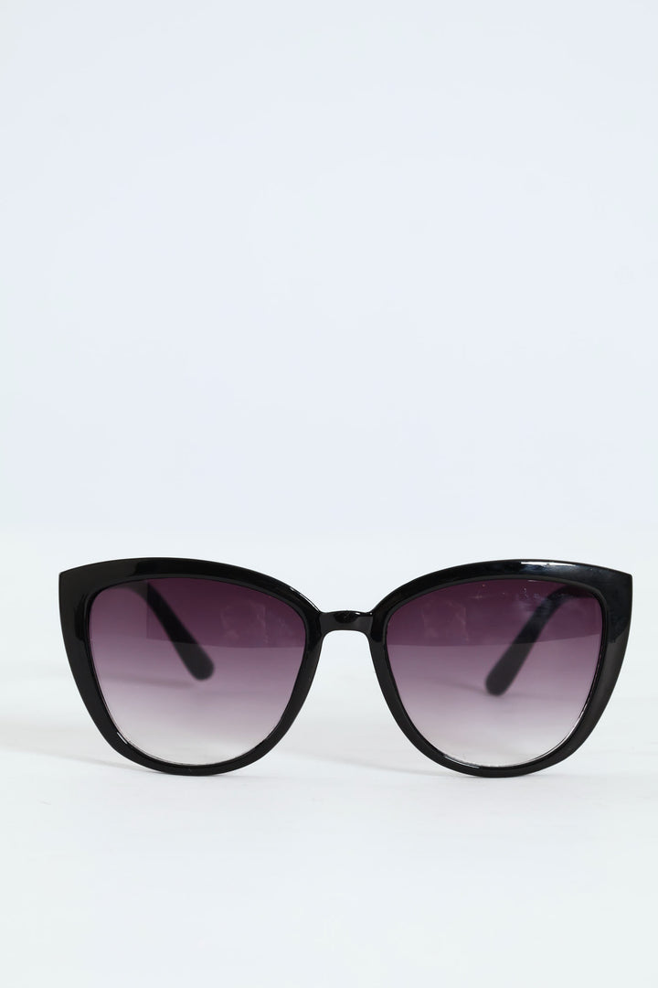 Smoke Gradient Cateye Gold Temple Sunglasses - Black