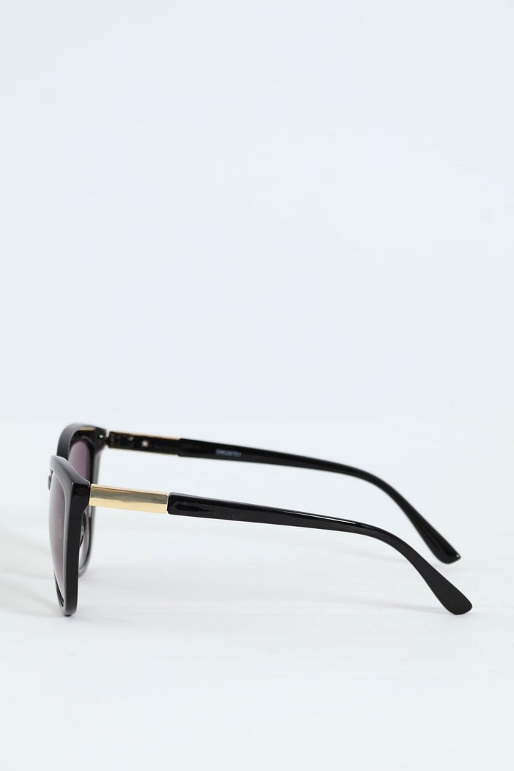 Smoke Gradient Cateye Gold Temple Sunglasses - Black