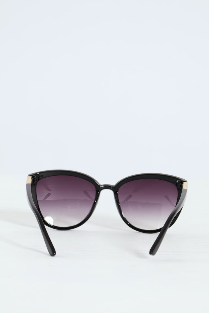 Smoke Gradient Cateye Gold Temple Sunglasses - Black