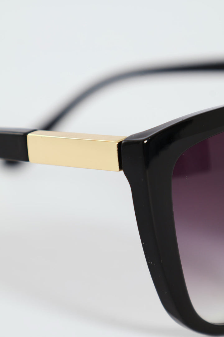 Smoke Gradient Cateye Gold Temple Sunglasses - Black