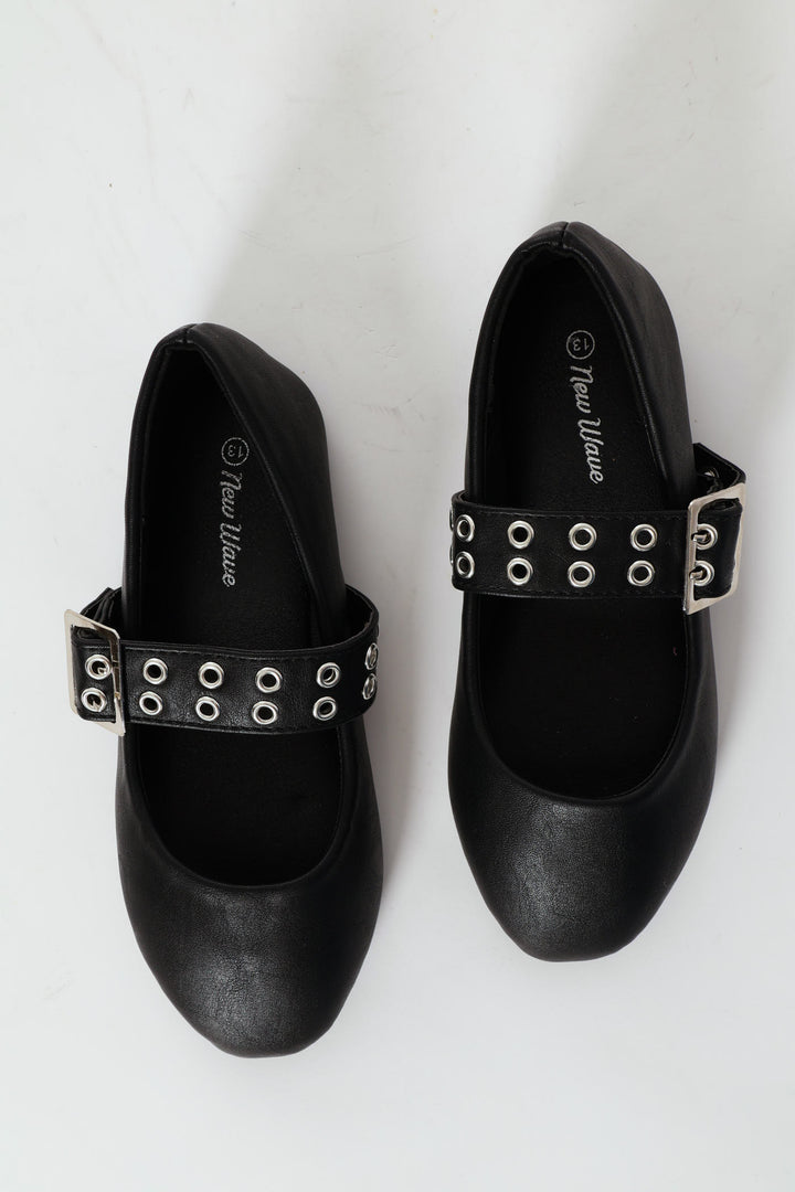 Girls Eyelet Maryjane Pump - Black