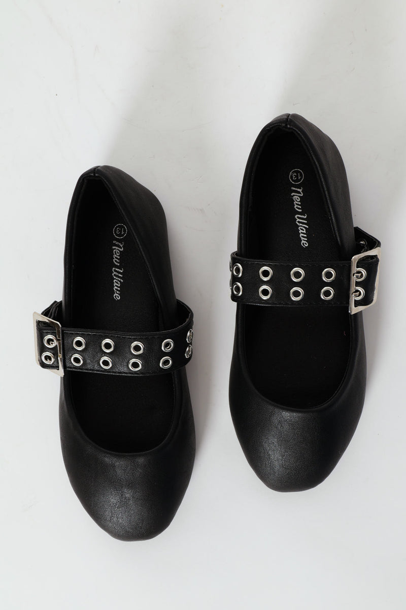 Girls Eyelet Maryjane Pump - Black