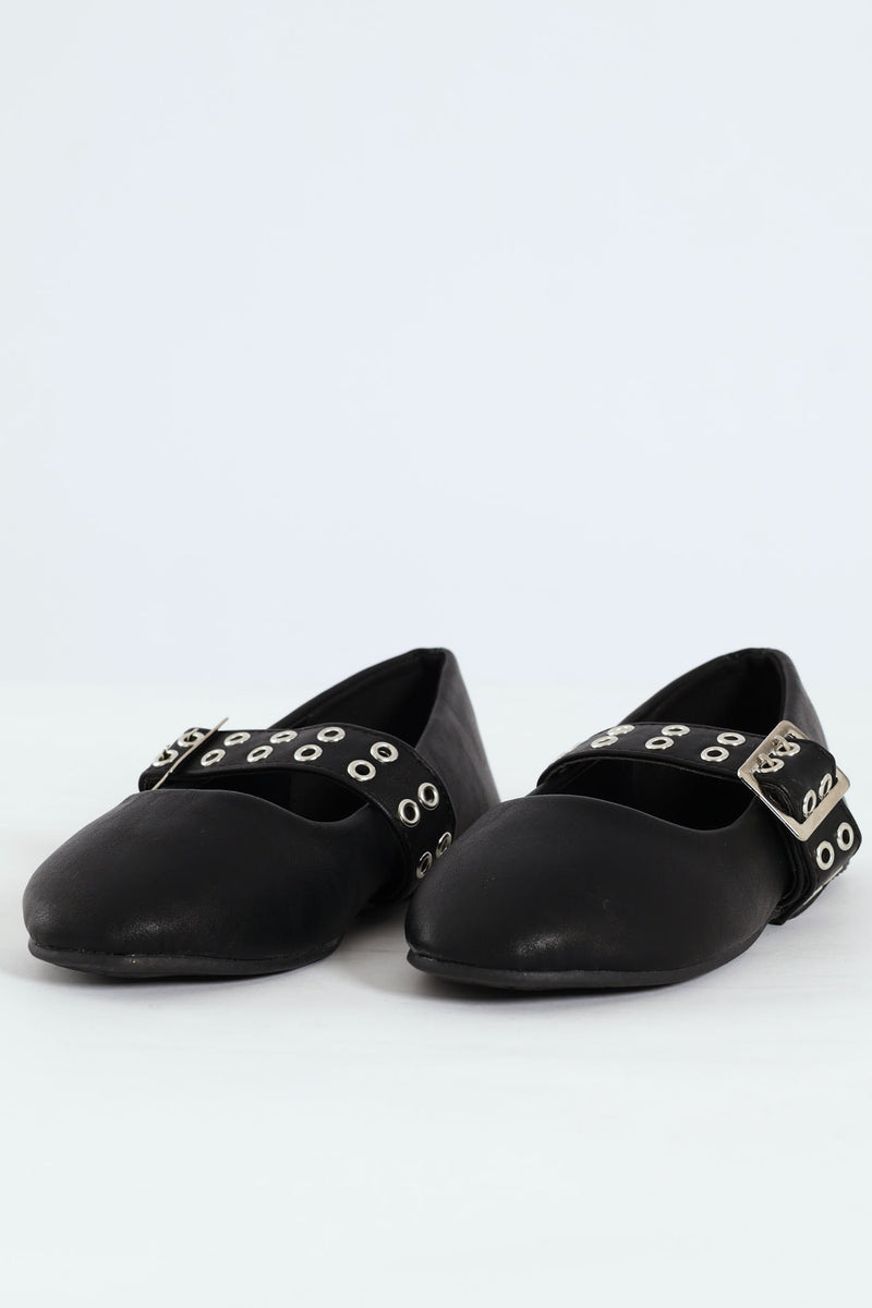 Girls Eyelet Maryjane Pump - Black