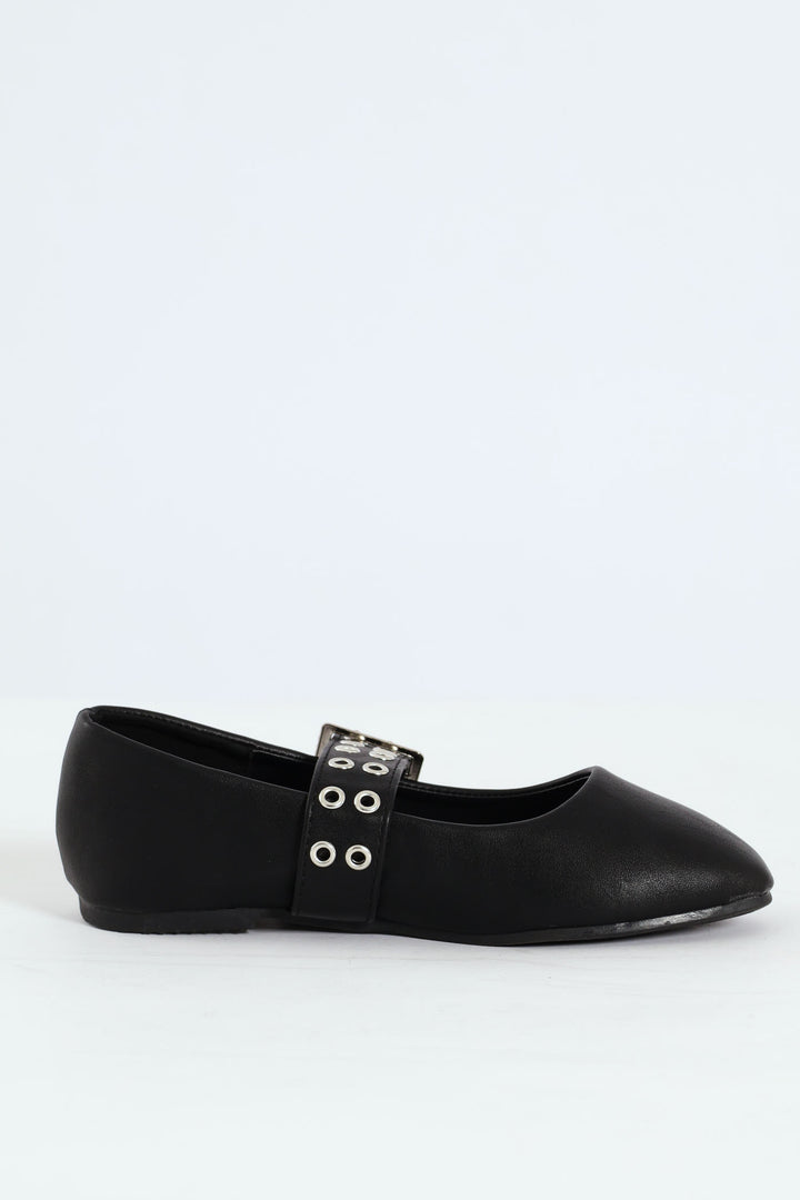 Girls Eyelet Maryjane Pump - Black