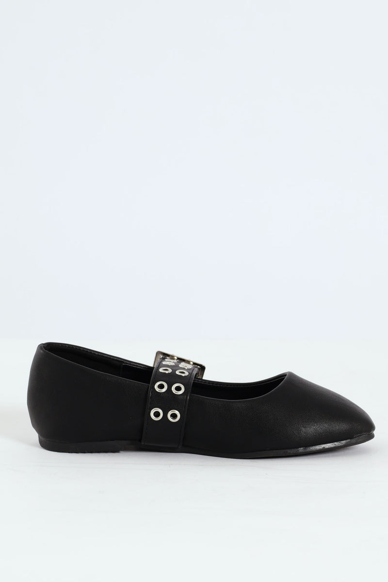 Girls Eyelet Maryjane Pump - Black