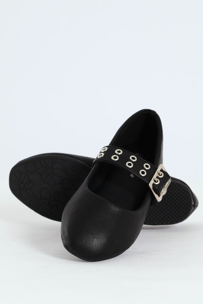 Girls Eyelet Maryjane Pump - Black