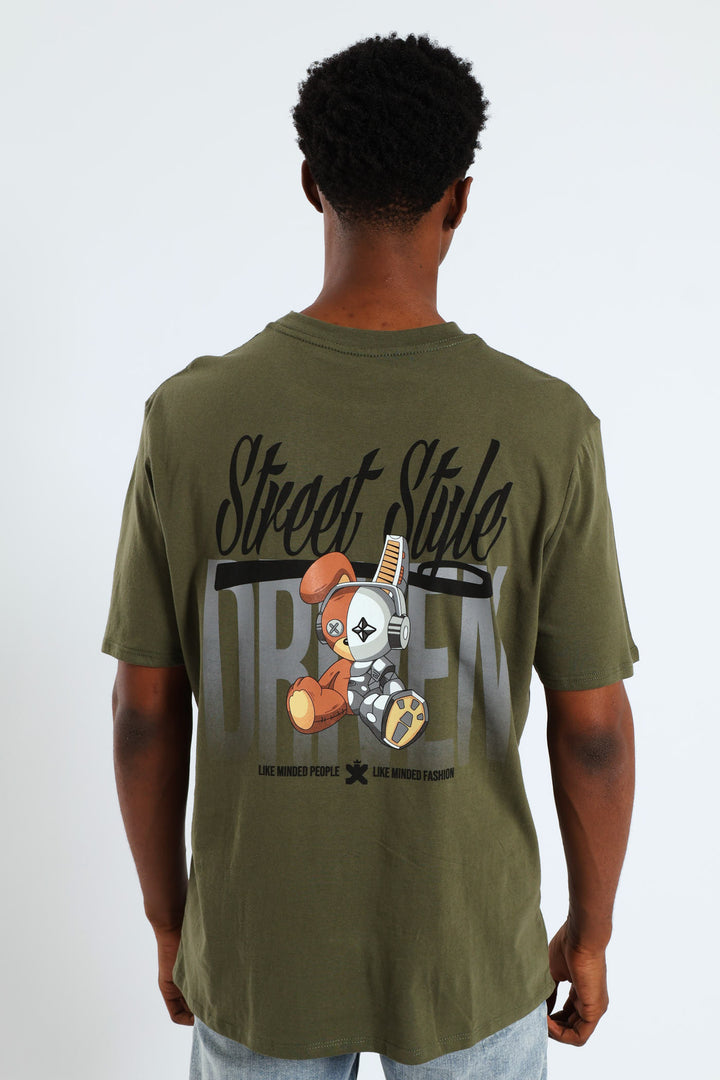 Robo Teddy Front & Back Tee - Olive