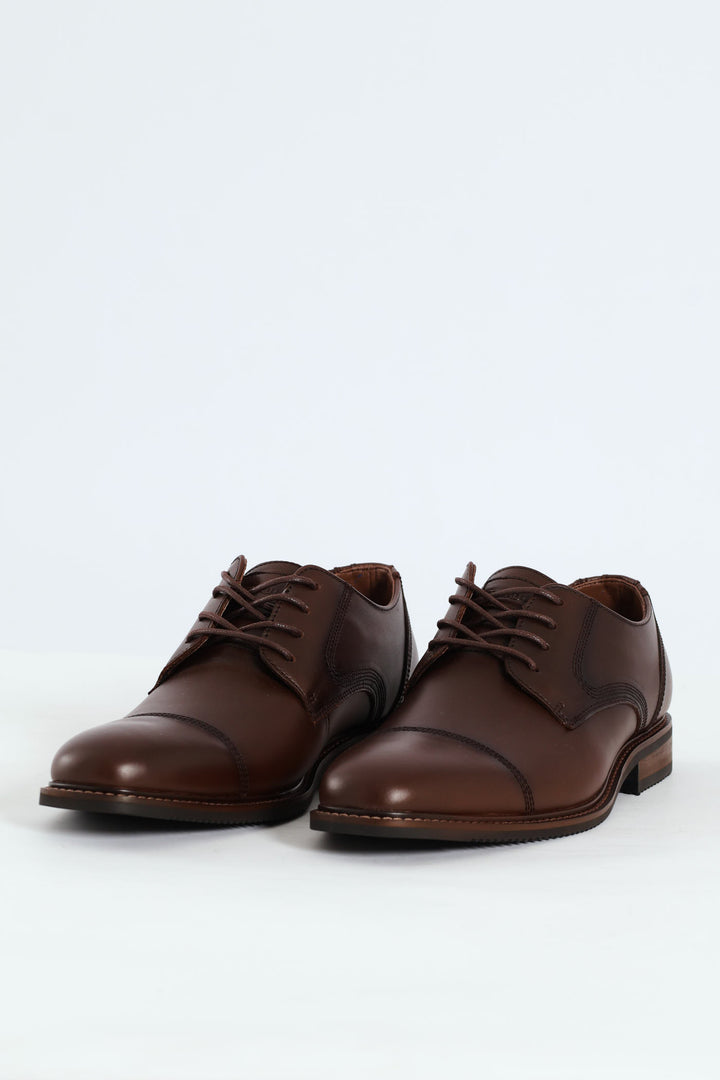 Leather Stitched Toe Cap Derby Shoe - Chocolate