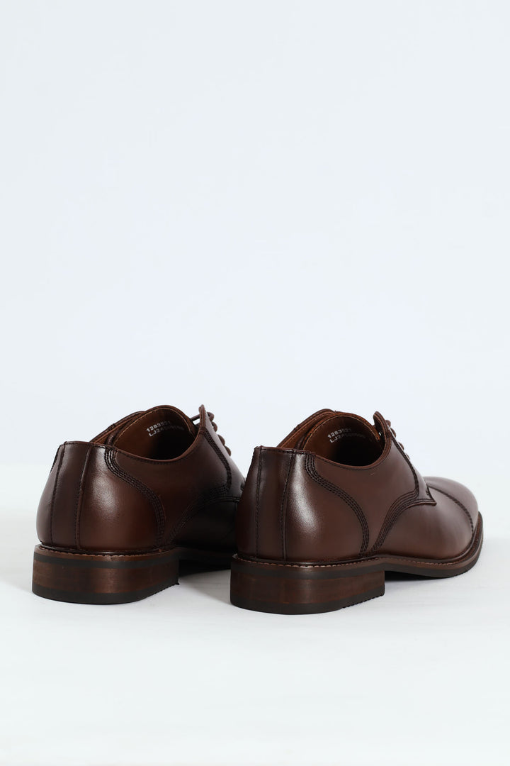 Leather Stitched Toe Cap Derby Shoe - Chocolate