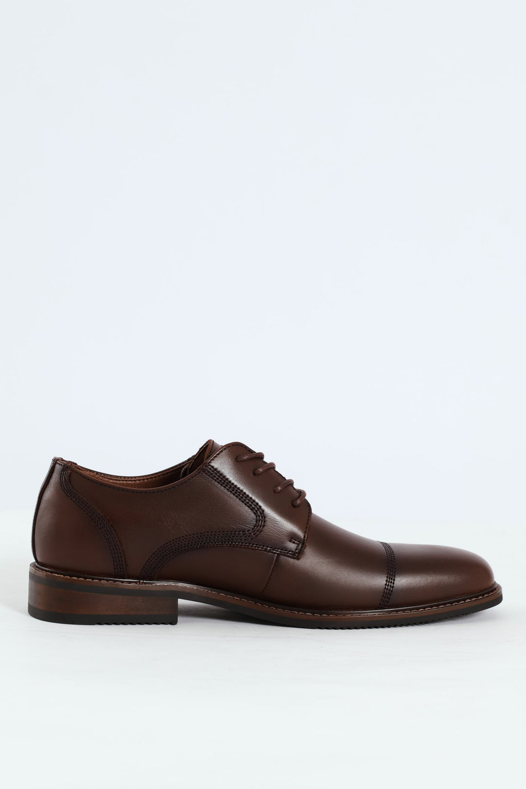 Leather Stitched Toe Cap Derby Shoe - Chocolate