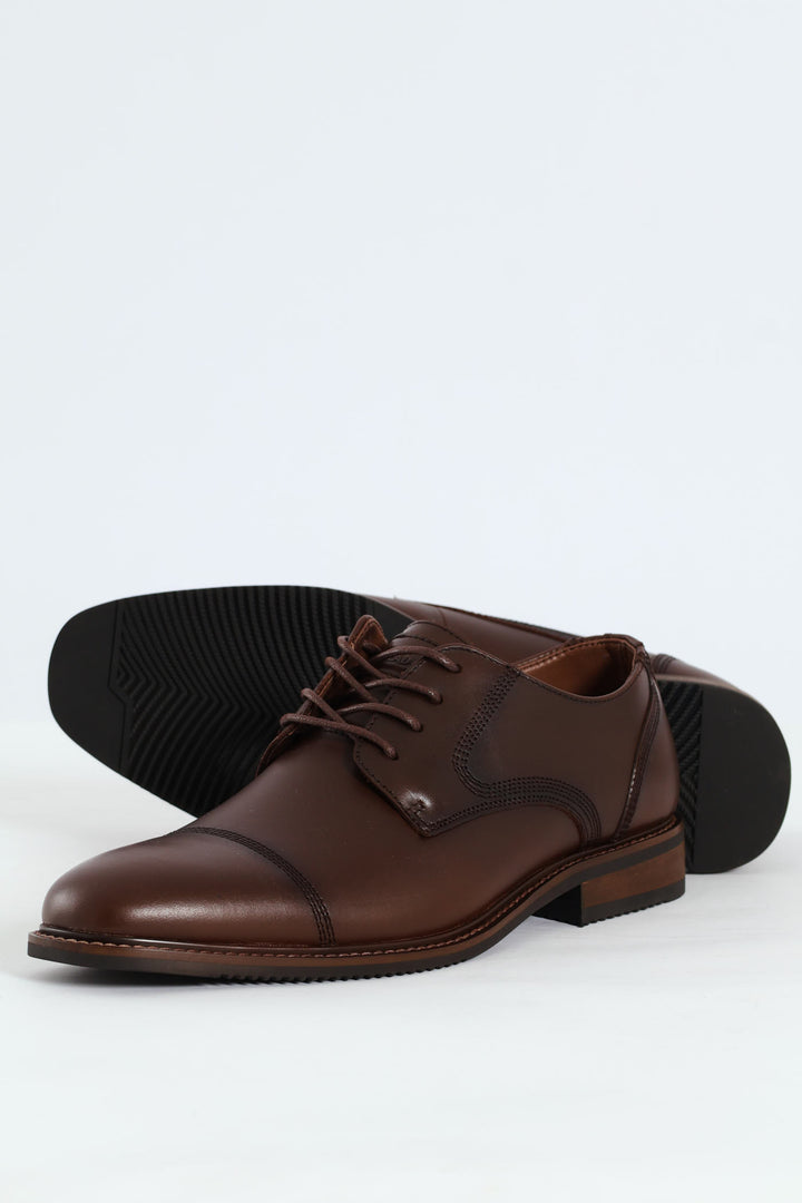 Leather Stitched Toe Cap Derby Shoe - Chocolate