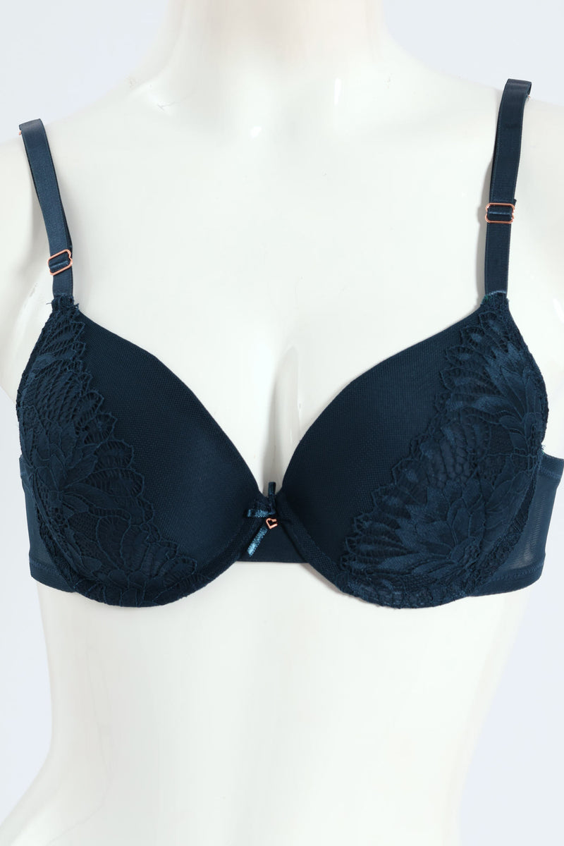 2 Pack Lace & Mesh Plunge Bra - Teal/Slate