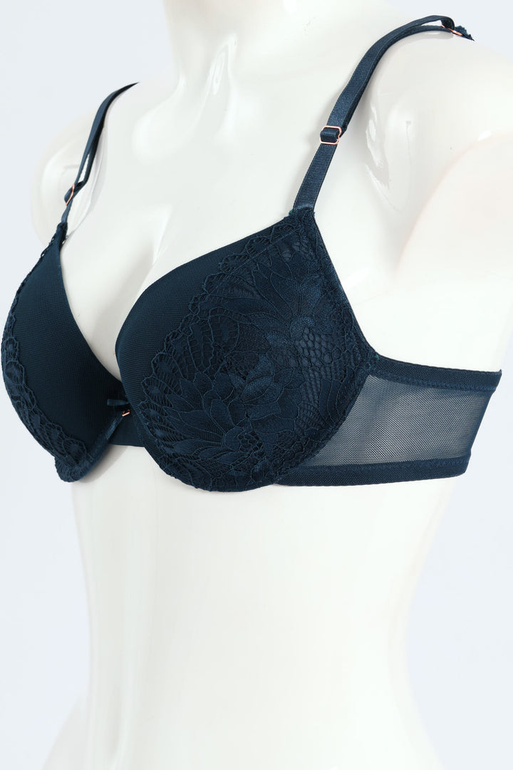 2 Pack Lace & Mesh Plunge Bra - Teal/Slate