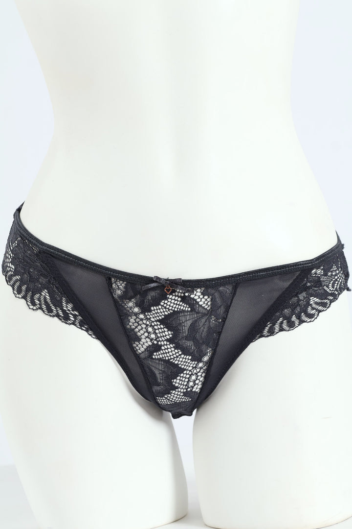 2 Pack Lace & Mesh Brazilian Panties - Teal/Slate