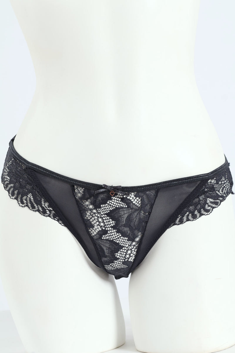 2 Pack Lace & Mesh Brazilian Panties - Teal/Slate