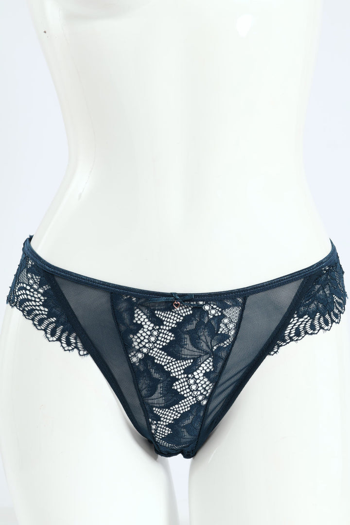 2 Pack Lace & Mesh Brazilian Panties - Teal/Slate