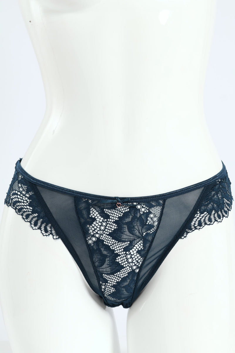 2 Pack Lace & Mesh Brazilian Panties - Teal/Slate