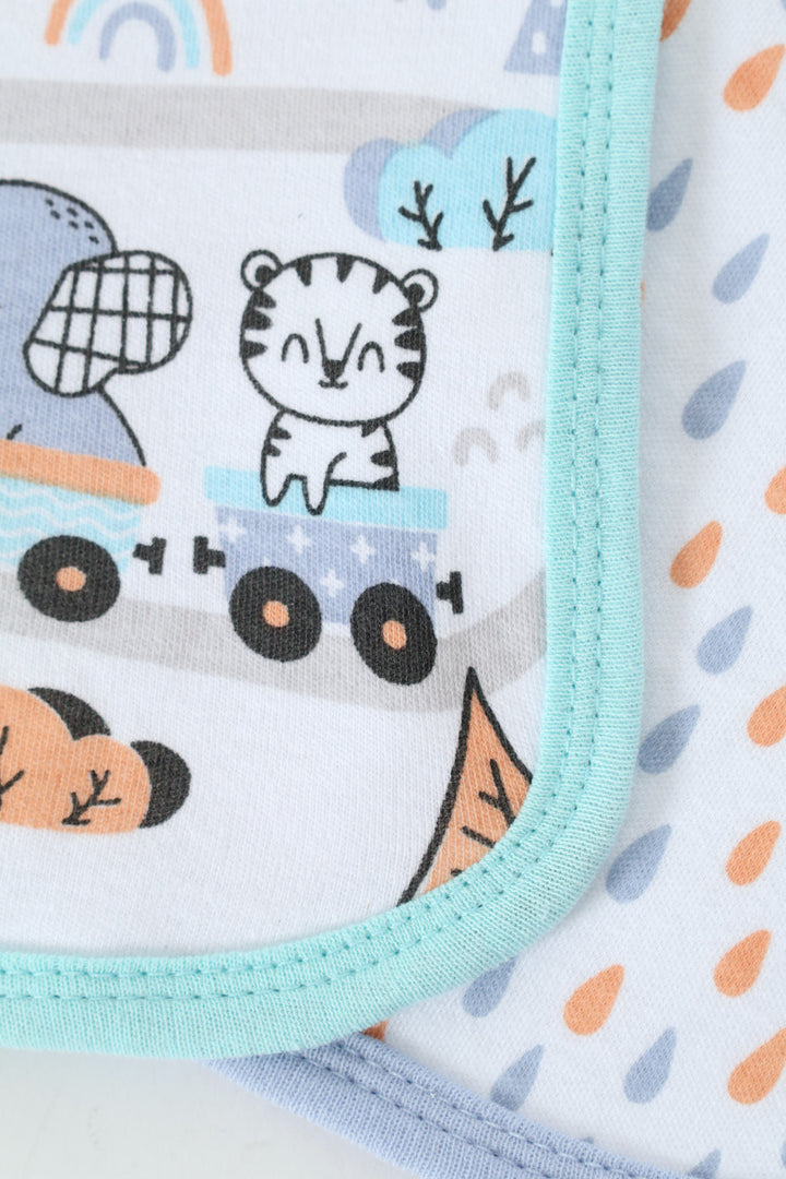 Baby Boys 2 Pack Animal Print Train & Drops Bibs - Blue/Black