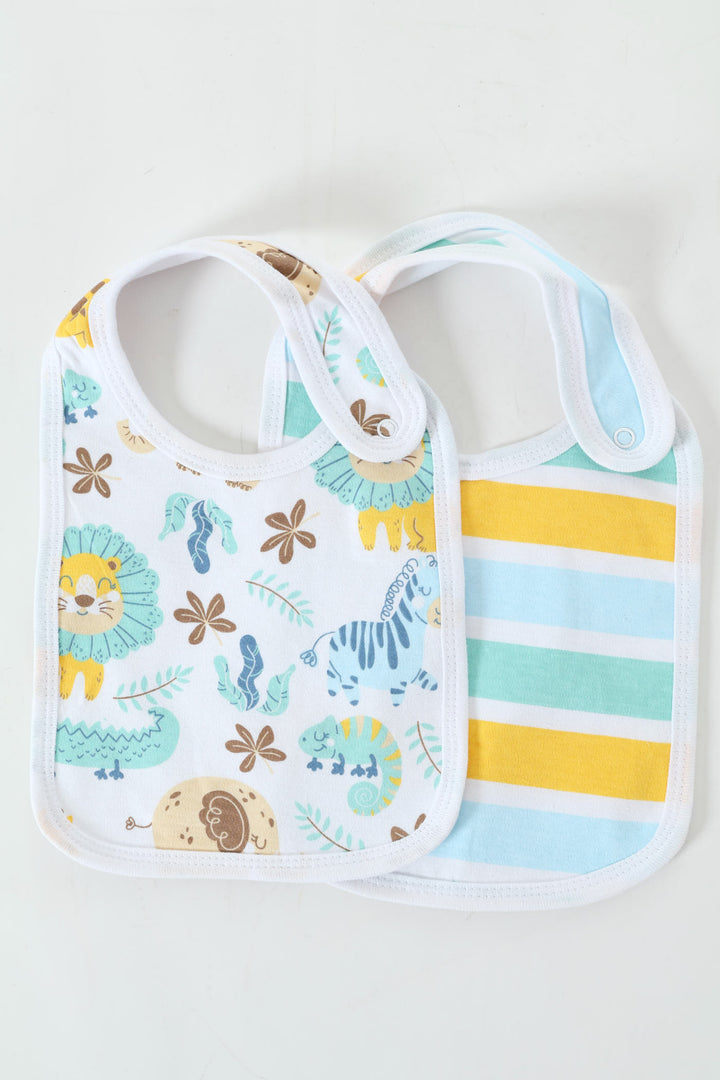 Baby Boys 2 Pack Animal Print & Stripes Bibs - Yellow/Blue