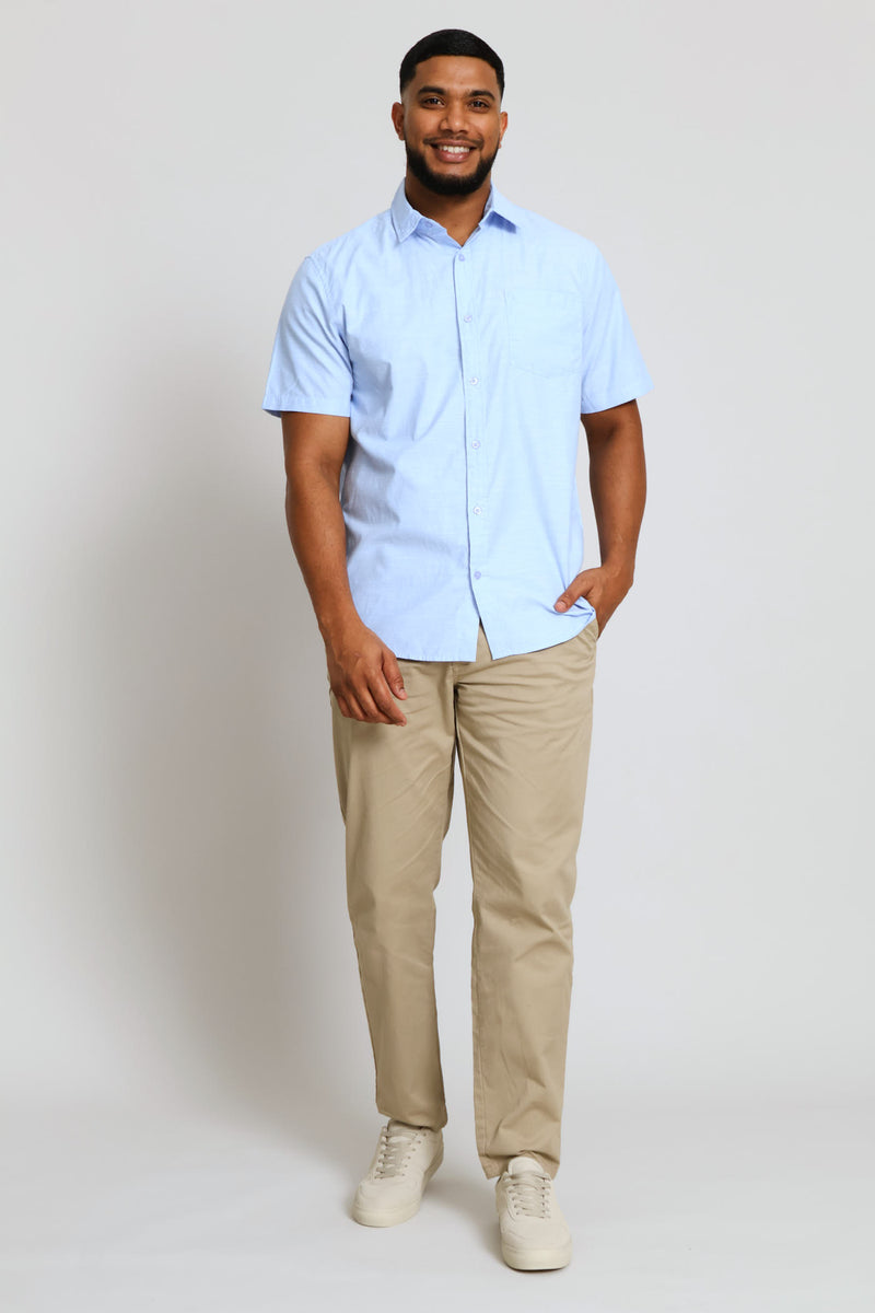 Short Sleeve Ringspun Slub Shirt - Light Blue