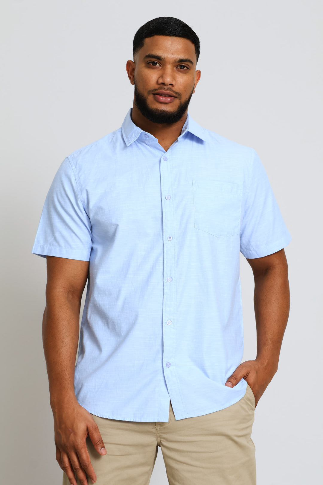 Short Sleeve Ringspun Slub Shirt - Light Blue