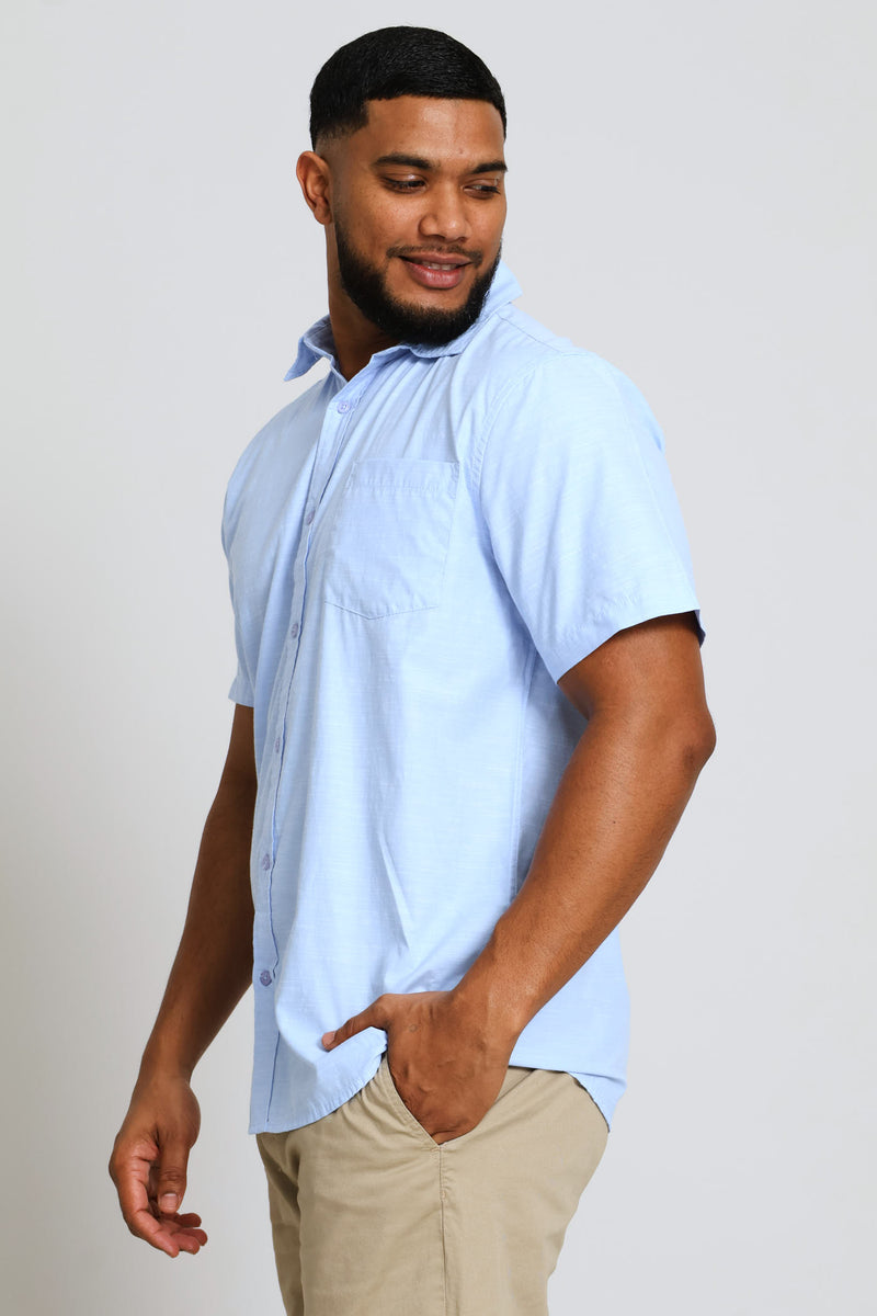 Short Sleeve Ringspun Slub Shirt - Light Blue