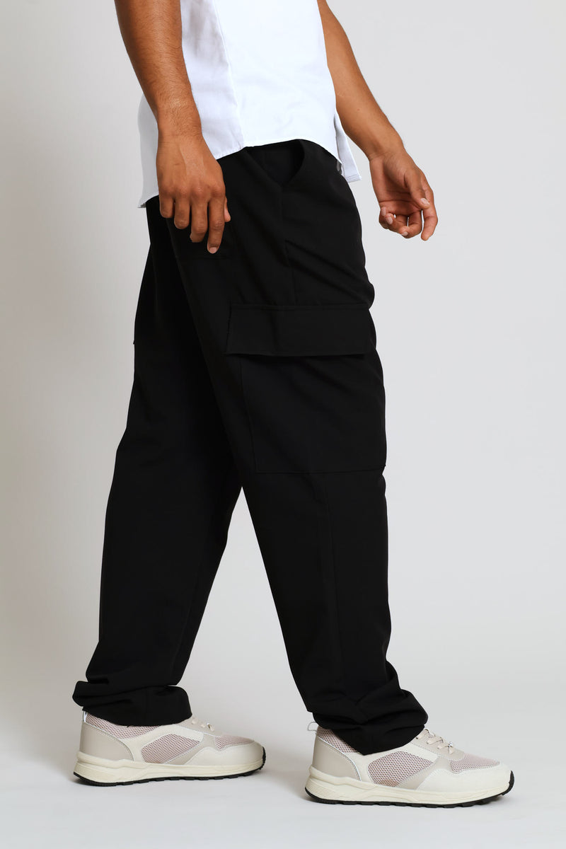 Pull On Smart Cargo Trouser - Black
