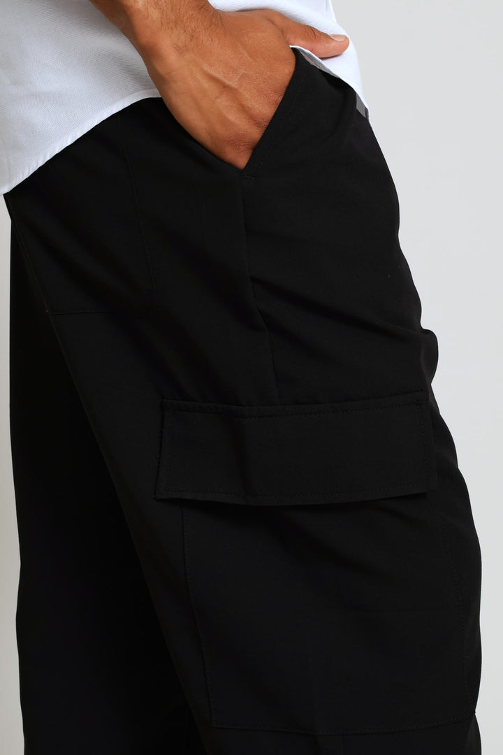 Pull On Smart Cargo Trouser - Black